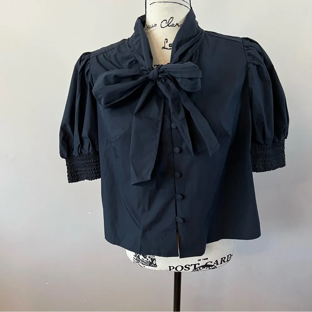 Cartolina Nantucket Peggy short sleeve blouse top Ladies size xs Navy blue - Picture 2 of 10
